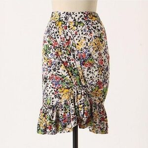 Anthropologie Edme & Esyllte Hustle & Bustle Floral Pleat Ruffle Pencil Skirt 8